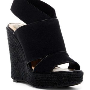 Vince Camuto Open Toe Canvas Black Wedge Heel 10US